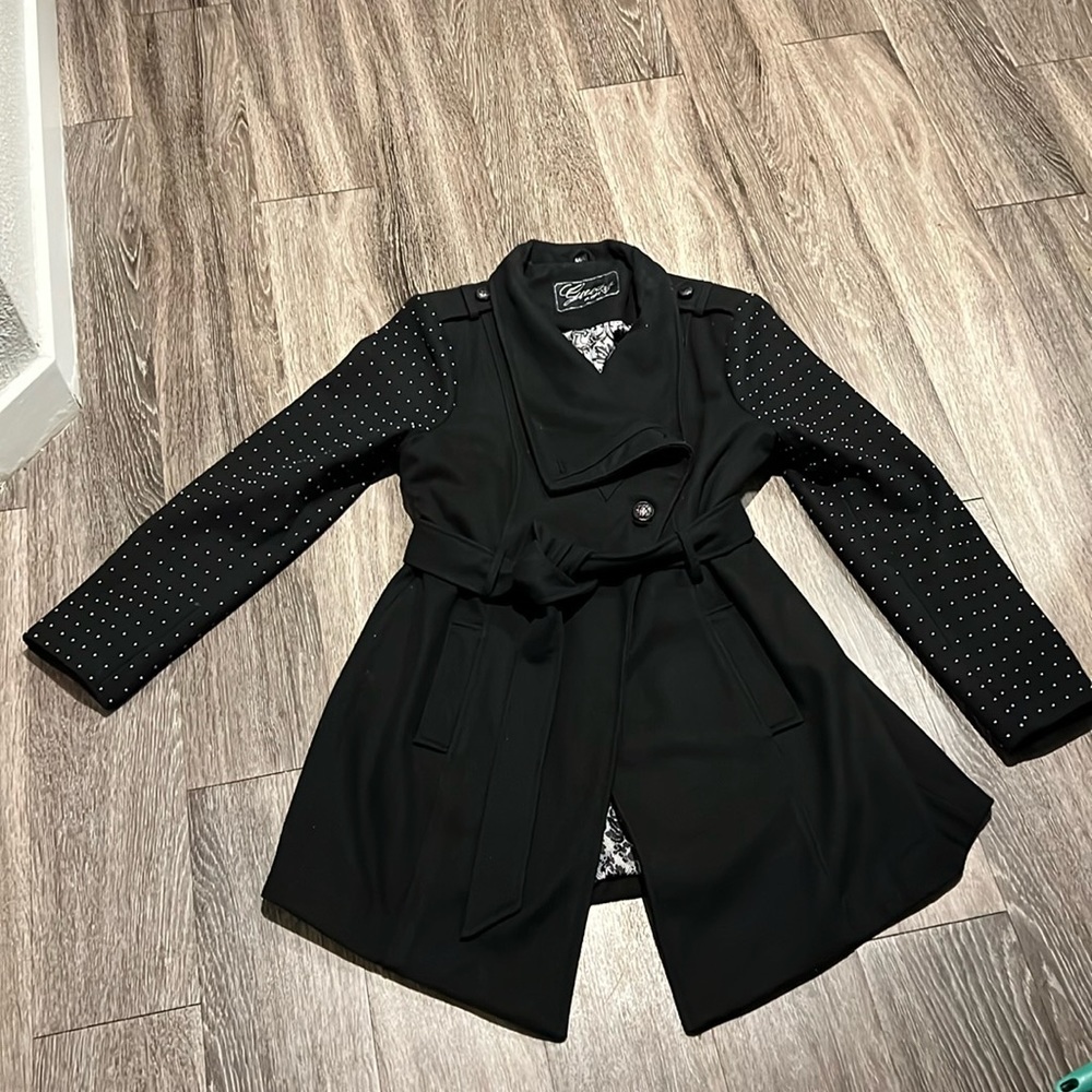 GUESS black coat with studded arms, XL